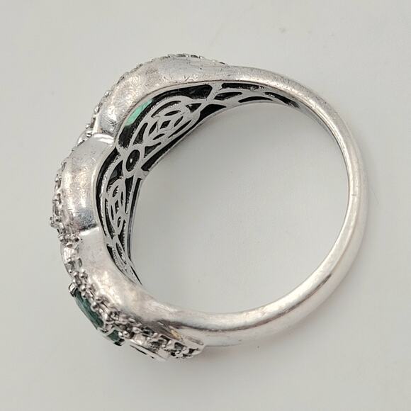 Chuck Clemency STS Sterling Silver Green Emerald CZ Accent Petite Ring Sz 8 Vtg - Picture 5 of 6